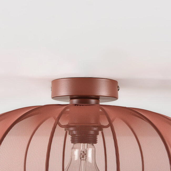 Plafonnier Linen avec abat-jour rond en tissu rose terre cuite