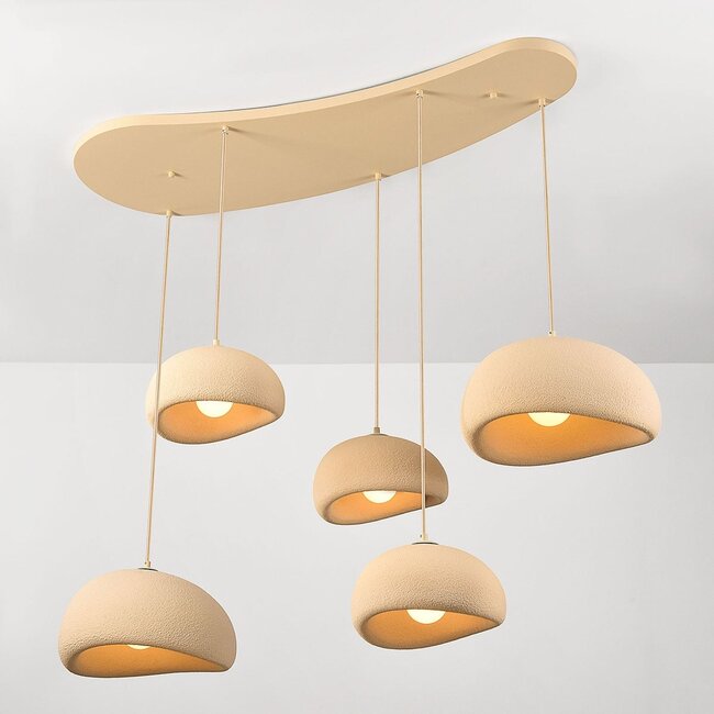 Suspension 5 lumières Wabi Sabi Klori beige sable effet pierre