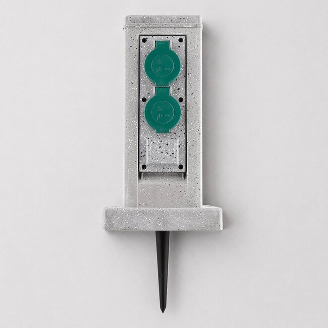 Prise extérieure double IP44 avec minuterie - aspect pierre