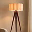 Lampadaire Florien avec abat-jour en lin plissé et trépied métallique - marron