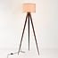 Lampadaire Saskia avec abat-jour en lin et trépied en métal - marron