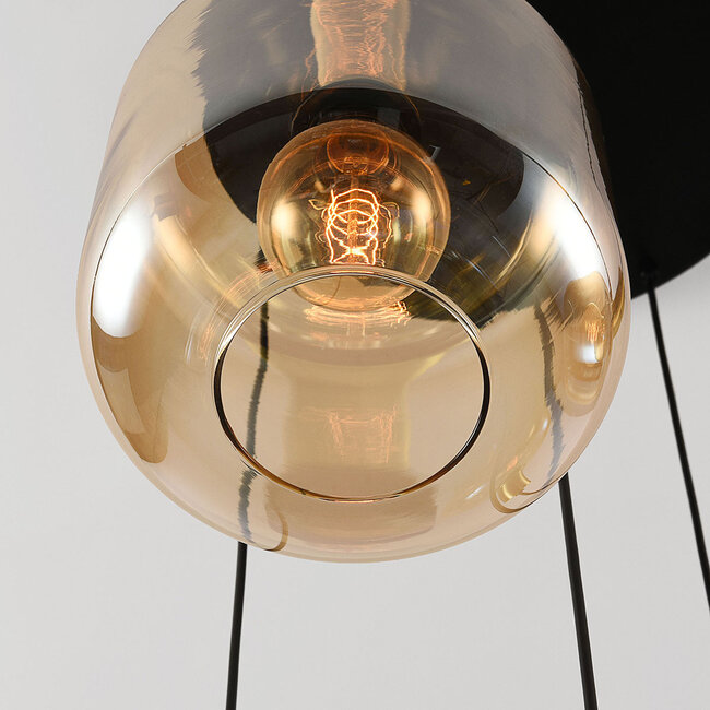 Suspension Cinque 5 lumières doré à verre ambré