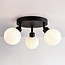 Plafonnier Zano avec 3 points lumineux orientables - noir avec verre blanc laiteux