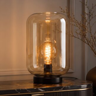 Lampe de table Solo noir à verre ambré
