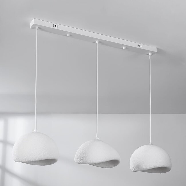 Lampe suspendue Wabi Sabi à 3 lumières Shibui avec effet pierre blanche - 3 x 30 cm
