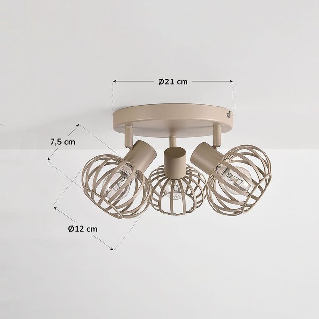 Plafonnier Kelly avec 3 abat-jours métalliques orientables - beige sable