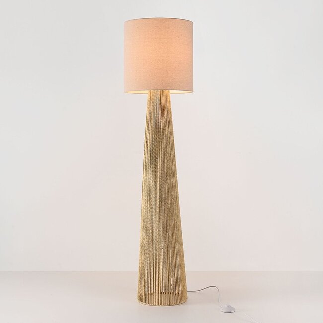 Lampadaire Papira naturel avec abat-jour en lin