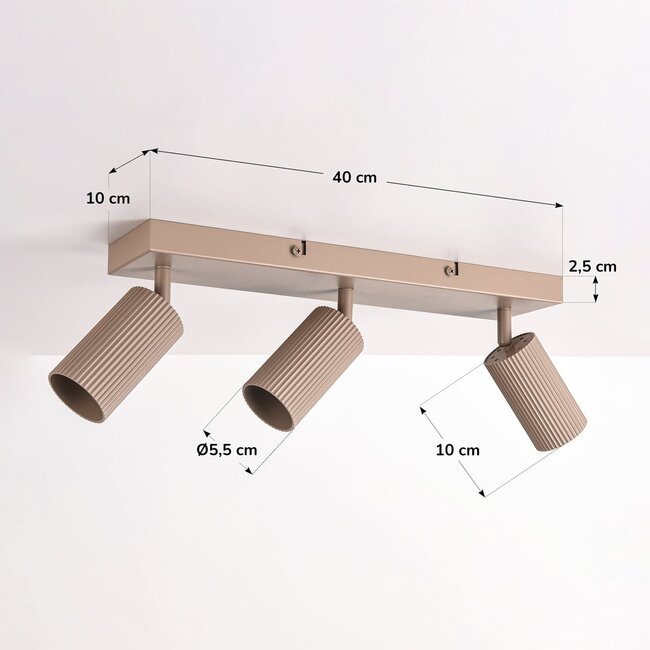 Plafonnier Blaze avec 3 spots nervurés et orientables - beige sable
