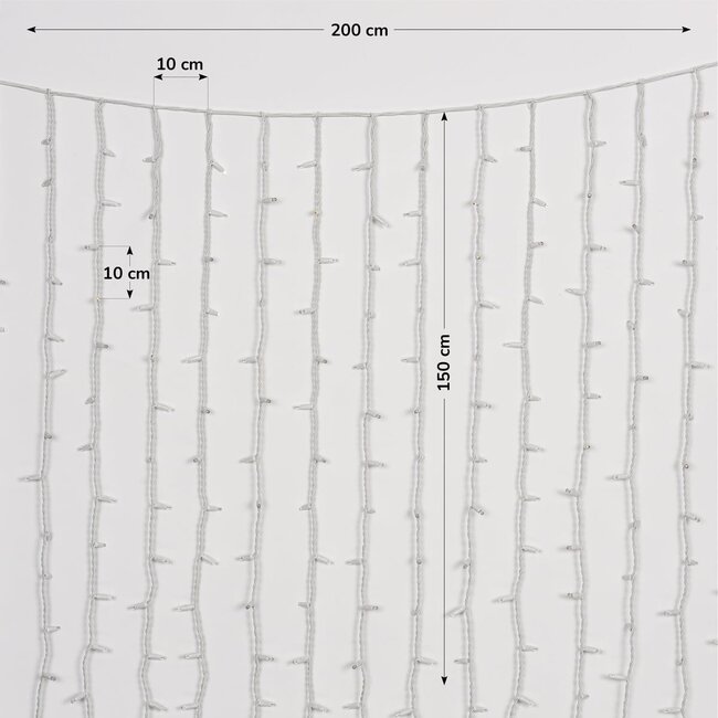 Rideau lumineux reliable blanc | à partir de 2 mètres | 300 LEDs | 2200K extra blanc chaud | caoutchouc