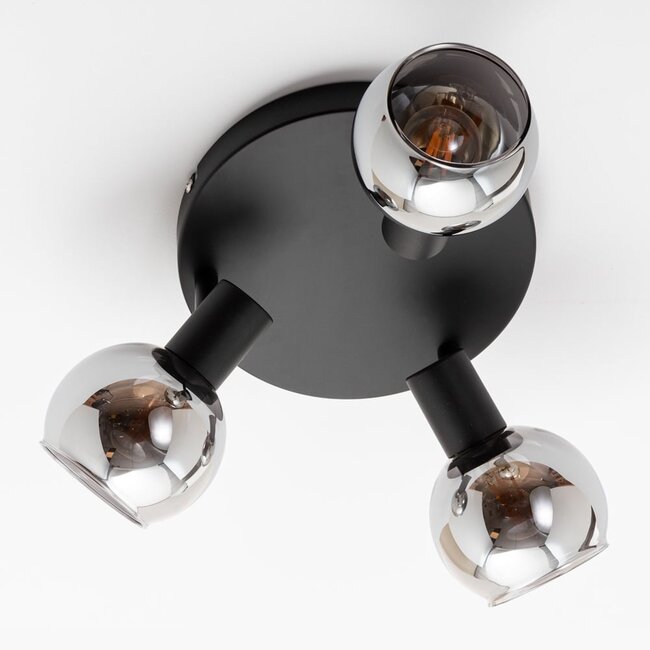 Plafonnier en verre fumé et effet miroir, 3 lumières - Orlando