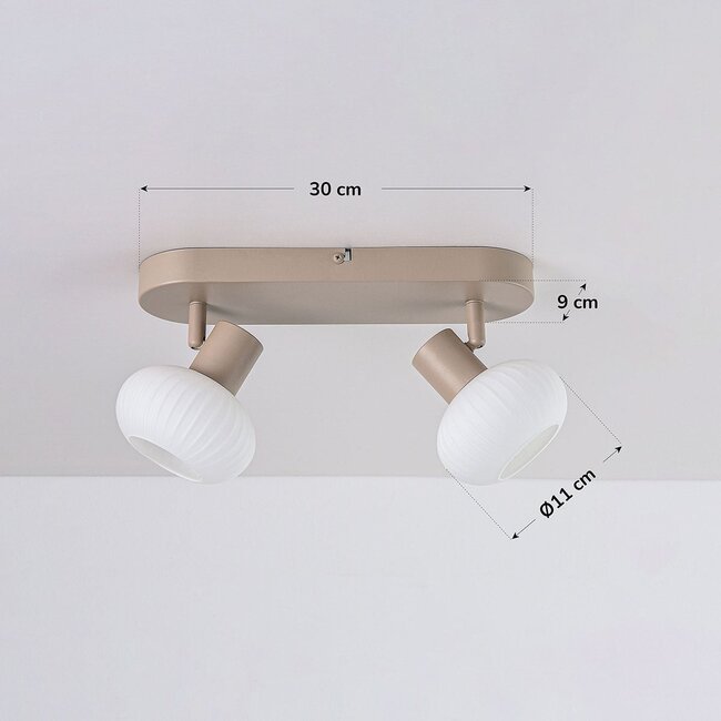 Plafonnier beige Odelle avec 2 abat-jours réglables en verre nervuré