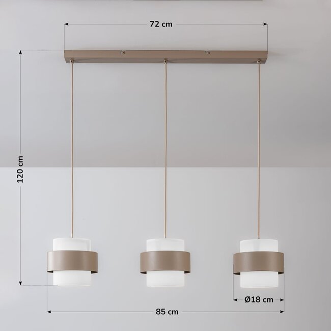 Suspension Klari beige avec verre blanc laiteux, 3 lumières