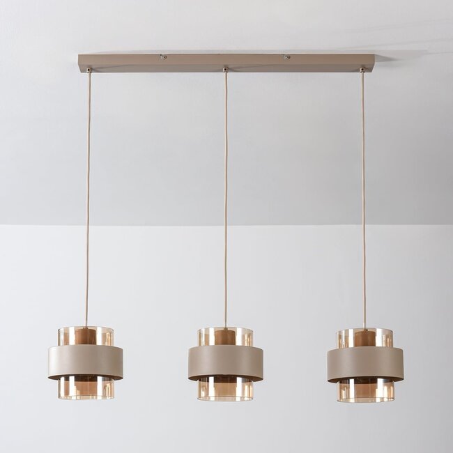 Suspension Klari beige avec verre ambré, 3 lumières