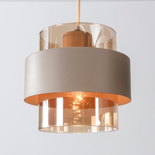 Suspension Klari beige avec verre ambré, 3 lumières