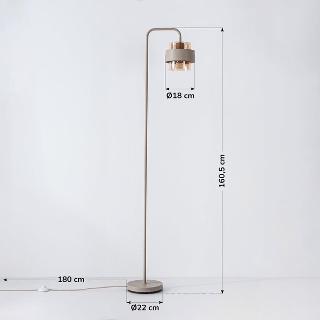 Lampadaire Kodee beige avec verre ambré