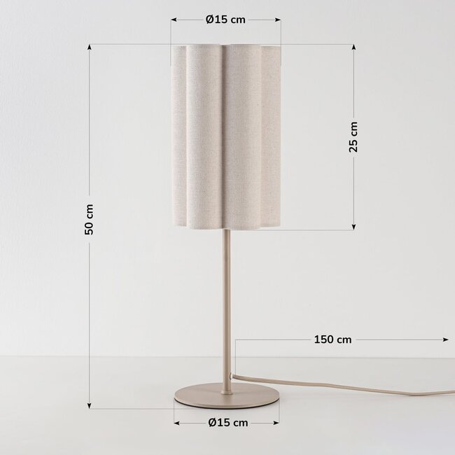 Lampe de table Mirjam avec abat-jour plissé en lin - beige