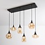 Suspension noire avec verre ambré, 6 lumières - Loic