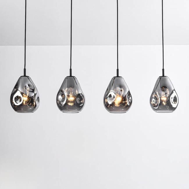 Suspension design 4 lumières noire avec verre fumé - Faliste