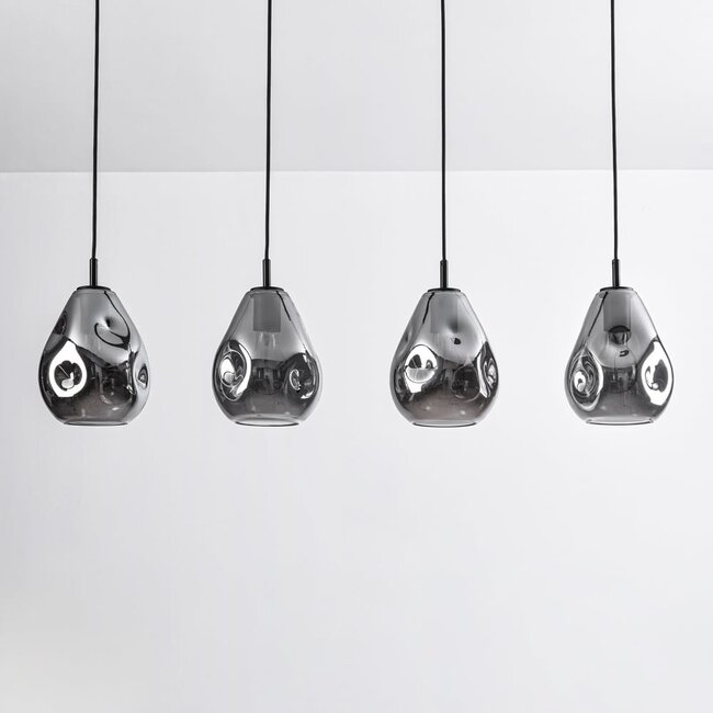 Suspension design 4 lumières noire avec verre fumé - Faliste
