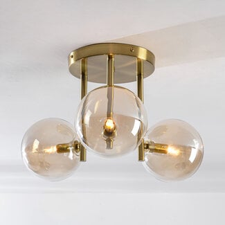 Plafonnier 3 lumières Elora - laiton et verre cognac