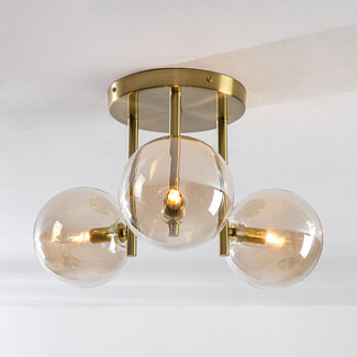 Plafonnier à 3 lumières Elora laiton et verre cognac