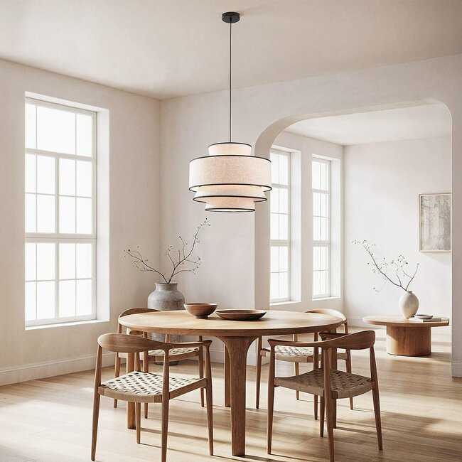 Suspension Zenza avec abat-jour en tissu naturel à 3 couches