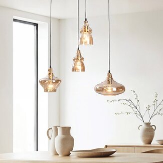 Suspension rétro Maracas avec verre ambré - 4 lumières