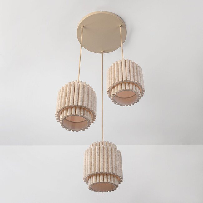 Suspension à 3 lumières Luvin avec abat-jours en lin superposés
