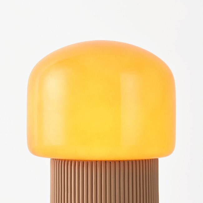 Lampe de table Ledine en verre ambré à pied strié en taupe