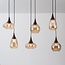 Suspension 6 lumières Loic - verre ambré et aspect bois