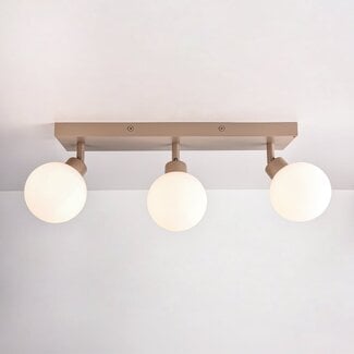 Plafonnier Vano à 3 points lumineux pivotants en beige sable et verre blanc laiteux