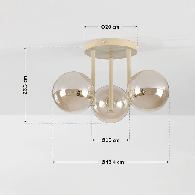 Plafonnier Elora avec 3 boules en verre cognac - beige