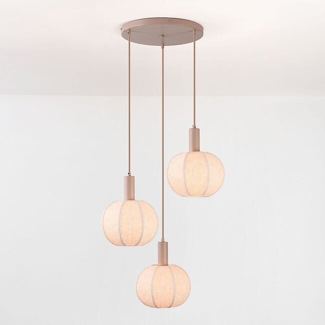 Suspension Silvia avec 3 abat-jours en tissu - taupe