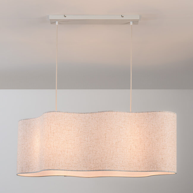 Suspension Hirom à 2 lumières - beige et abat-jour en lin