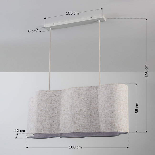 Suspension Hirom à 2 lumières - beige et abat-jour en lin