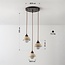 Suspension Vado à 3 lumières - travertin (pierre naturelle) et verre, ronde
