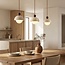 Suspension Vara à 3 lumières - travertin (pierre naturelle), bois et verre laiteux