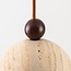 Suspension Vara à 3 lumières - travertin (pierre naturelle), bois et verre laiteux