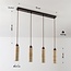 Suspension Oreno à 4 lumières - travertin (pierre naturelle) et bois, ampoules incluses