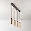 Suspension Oreno à 4 lumières - travertin (pierre naturelle) et bois, ampoules incluses