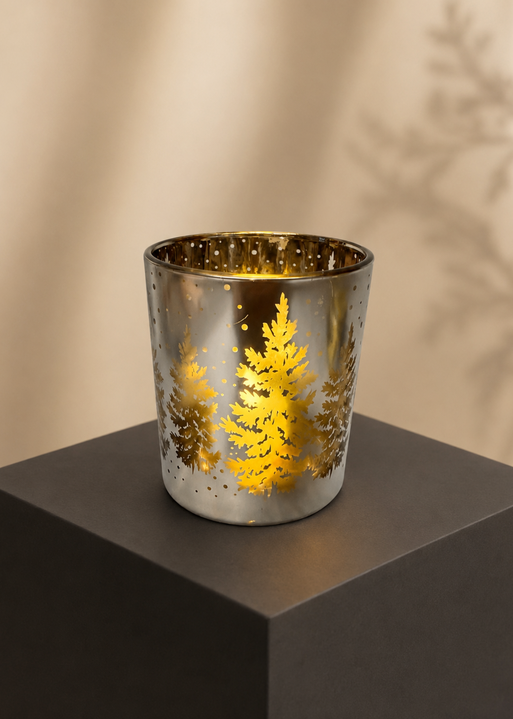 Theelichthouder Dennenboom Champagne M