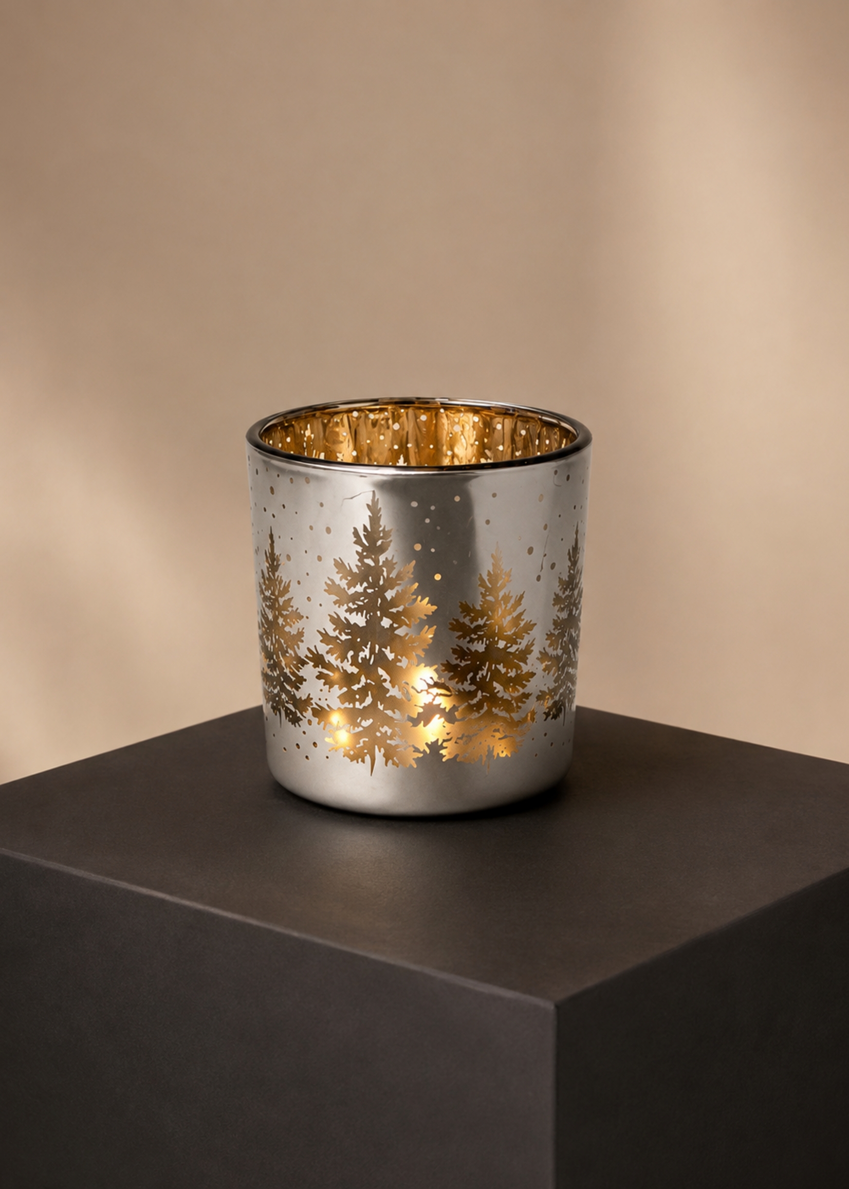 Theelichthouder Dennenboom Champagne S