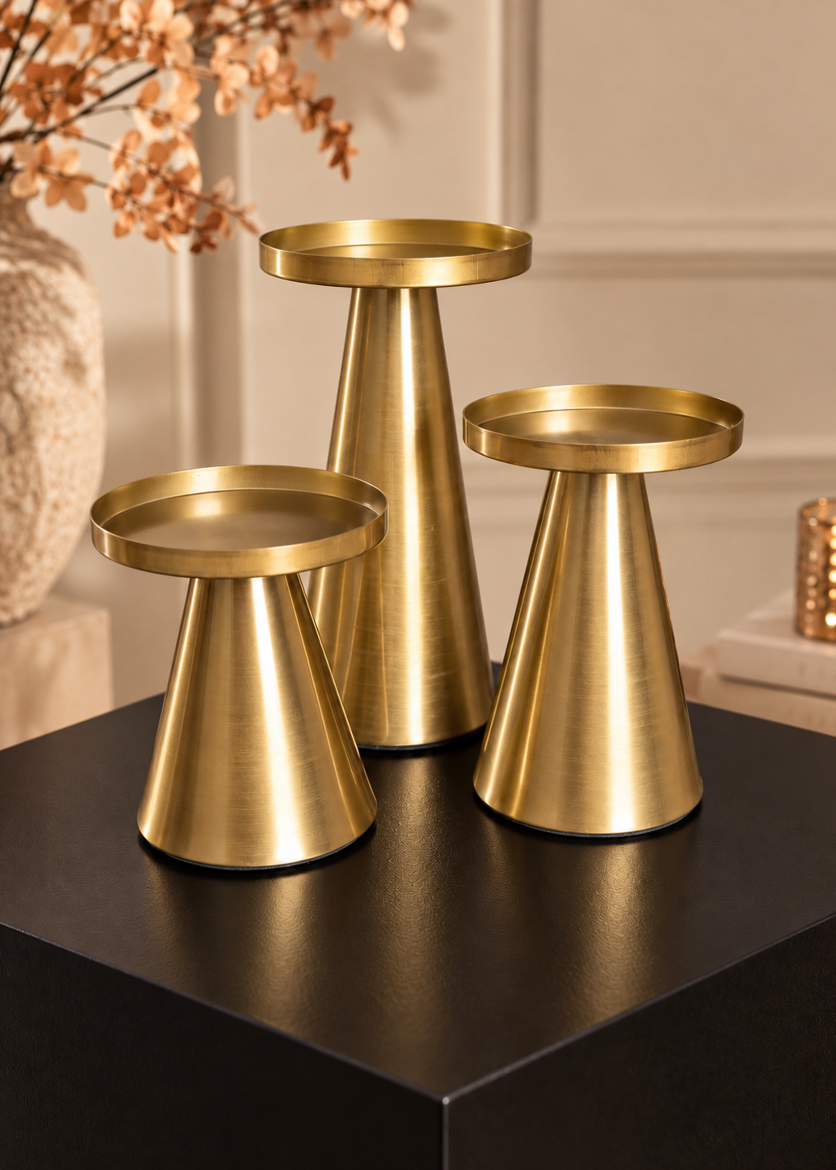 Set van 3 gouden Kandelaars