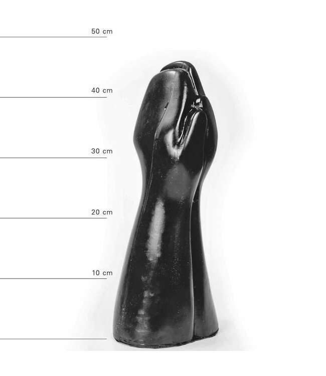 All Black Giant Realistic Double Fisting Dildo - 32cm, Black/Red/Blue