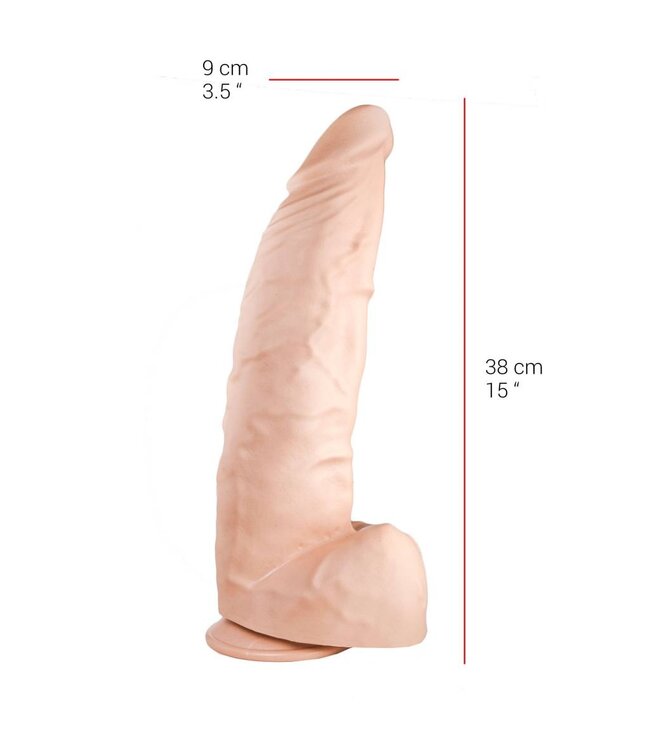 515 Line Dildo 38 cm Met Zuignap, 9 cm Diameter, Vlees of Zwart, PVC Veilig