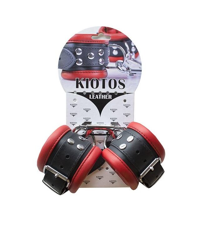 Kiotos Leather Kiotos Enkelboeien 30 cm Rood Leer Met Studs En D-Ring