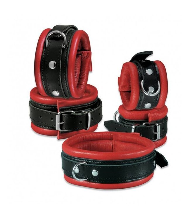 Kiotos Leather Red 5cm Ankle Cuffs - Cool & Sexy Strong Leather for Him & Her