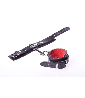 Kiotos Leather Adjustable Red & Black Ankle Cuffs with D-Rings by Kiotos