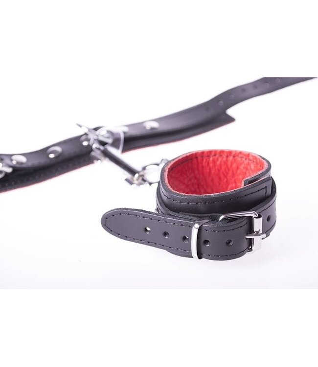 Kiotos Leather Adjustable Red & Black Ankle Cuffs with D-Rings by Kiotos