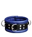 Kiotos Leather Elegantes 6,5 cm blaues Lederhalsband mit Nieten und D-Ring für Sie & Ihn